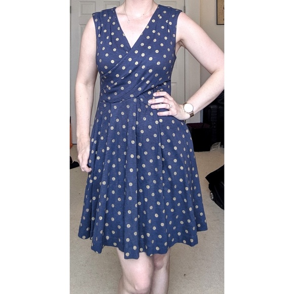 Anthropologie Dresses & Skirts - Maeve Anthropologie Ophira Blue and Gold Dot Dress
